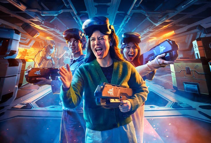 Players moving freely through the Zero Latency Houston VR arena